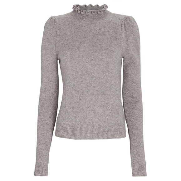 SOLD - NWT Frame Josefine Ruffle Neck Puff Sleeve Cashmere Sweater in Grey S - Picture 4 of 14